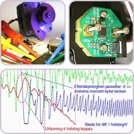 Motor med sensor och mätresultat från rörelseanalys